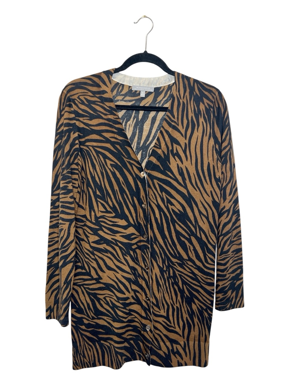 NEIMAN MARCUS Tiger Stripe Print 100% Cashmere Cardigan size Medium